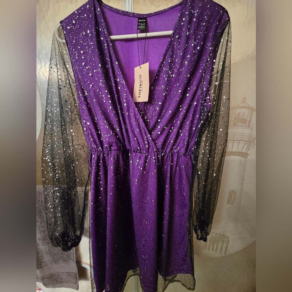 SHEIN Modely Womens Mesh and Sequin Dress